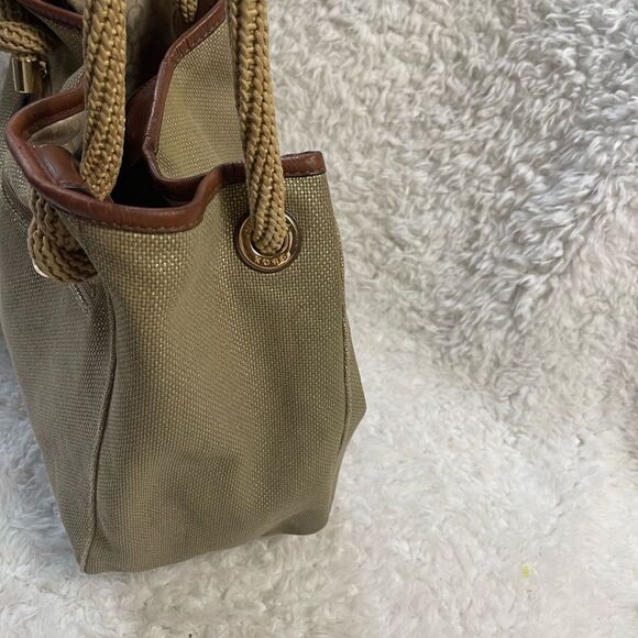 MICHAEL Michael Kors Metallic Khaki /Brown Canvas and Leather Medium Isla Tote - Picture 8 of 16